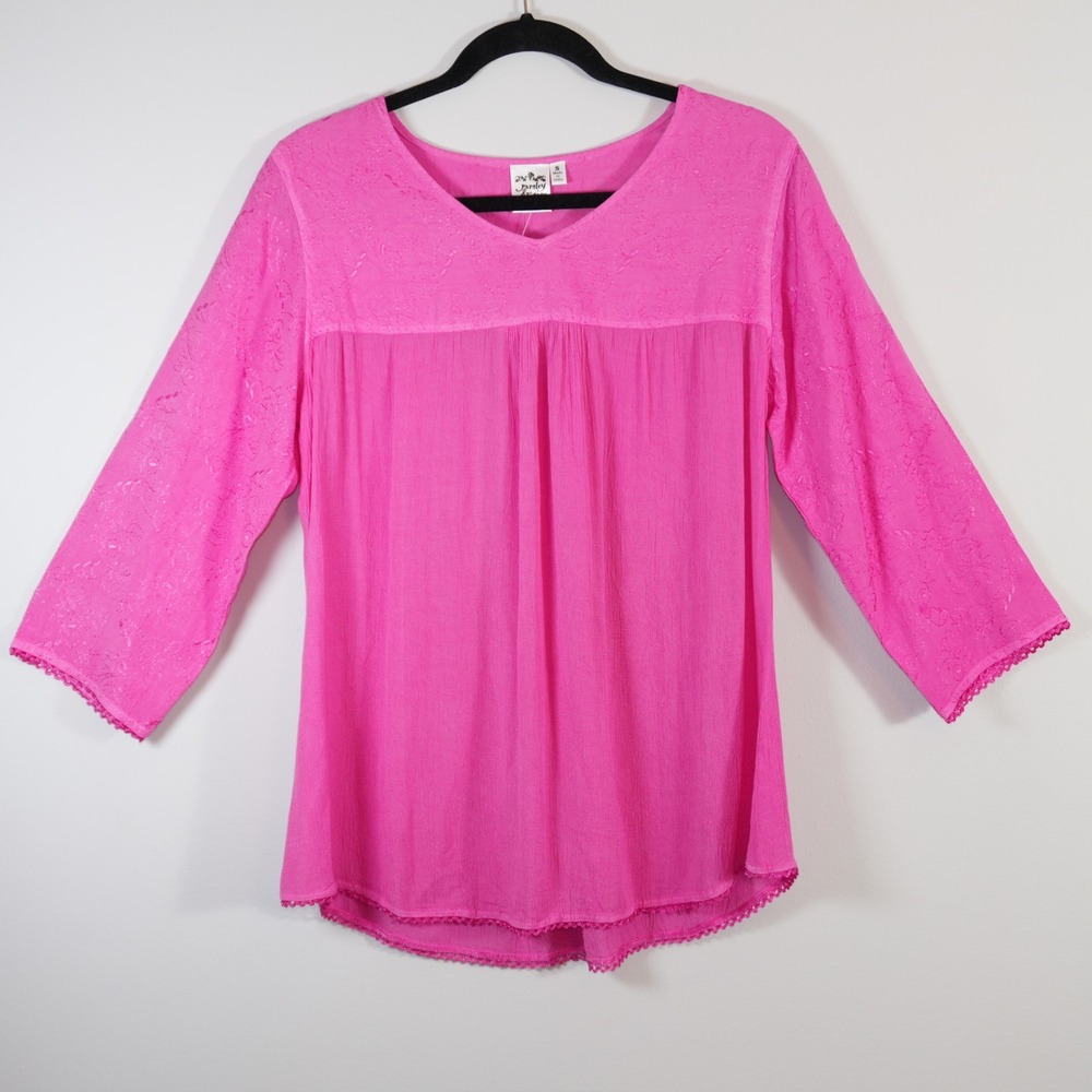 NWT Parsley & Sage Pink Gauze Tunic Top Boho Peasant Rayon Loose Flowy India S